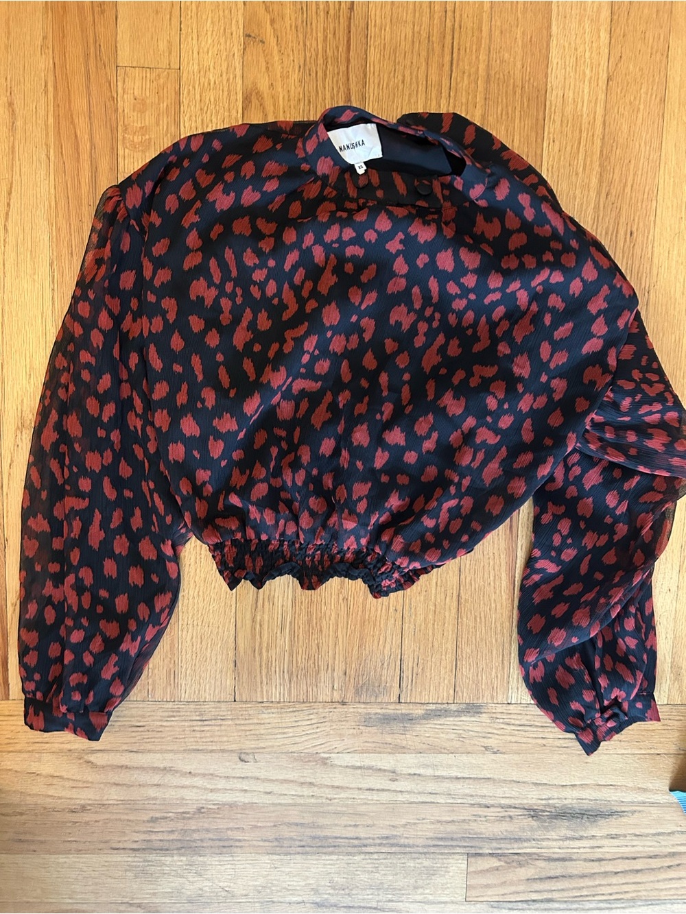 Nausea Red & Black Printed Long-Sleeve Crop Top